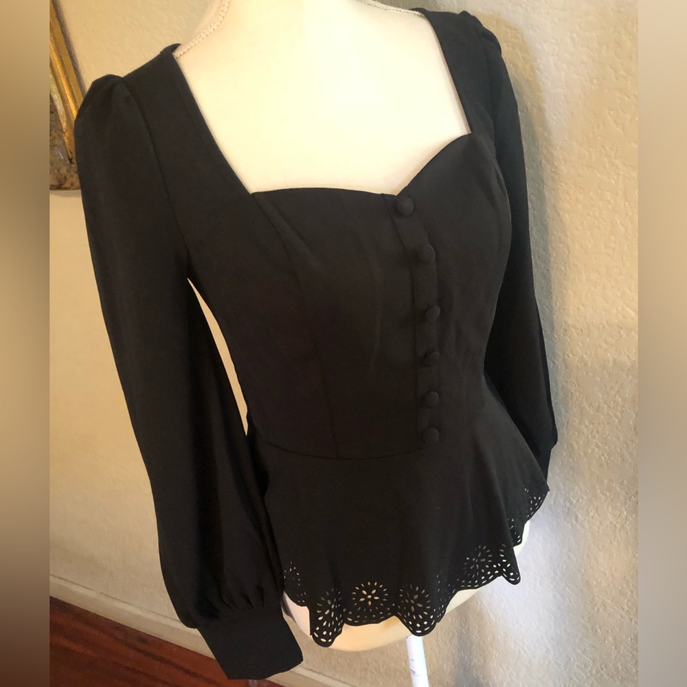 Elegant Black Peplum Blouse by Belle Poque Vintage Retro style